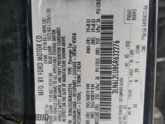 2016 Lincoln MKZ Hybrid with VIN 3LN6L2LU8GR632276, listed as a Copart auction lot 56950725 with 118,662 mi miles and Salvage title. Bid and sale history available at DreamBid. Image 12.