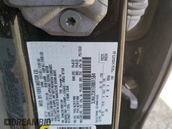 2014 Lincoln MKZ z VIN 3LN6L2JK1ER801584, wystawiony jako Copart lot #49283495 z przebiegiem 93 161 mil mil oraz Szkoda całkowita • Salvage title. Historia ofert i sprzedaży dostępna na DreamBid. Obrazek 12.