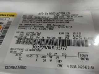 2020 Ford Fusion SE with VIN 3FA6P0H70LR155777, listed as a IAAI auction lot 41719123 with 61,531 mi miles. Bid and sale history available at carsss.com. Image 9.