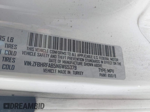 2022 Ram ProMaster City Cargo Tradesman with VIN ZFBHRFAB5N6W65379, listed as a IAAI auction lot 42198667 with 92,355 mi miles and . Bid and sale history available at DreamBid. Image 9.