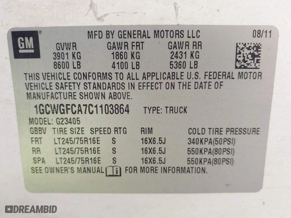 2012 Chevrolet Express Cargo Van with VIN 1GCWGFCA7C1103864, listed as a IAAI auction lot 39946545 with 167,720 mi miles. Bid and sale history available at carsss.com. Image 9.
