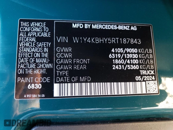 2024 Mercedes-Benz Sprinter Cargo with VIN W1Y4KBHY5RT187843, listed as a Copart auction lot 79239534 with Not Provided miles and Salvage Title. Bid and sale history available at carsss.com. Image 14.