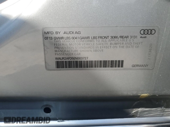 2014 Audi A8 4.0T z VIN WAUR2AFD5EN003727, wystawiony jako Copart lot #54324115 z przebiegiem 75 358 mil mil oraz Szkoda całkowita • Salvage title. Historia ofert i sprzedaży dostępna na DreamBid. Obrazek 13.