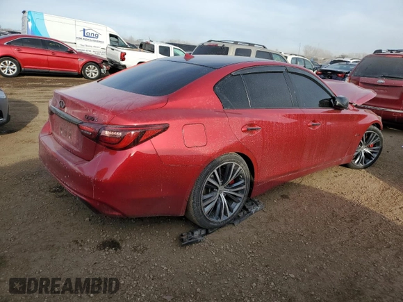 2020 Infiniti Q50 Red Sport 400 with VIN JN1FV7AR5LM660021, listed as a Copart auction lot 84025314 with 69,032 mi miles and Salvage Title. Bid and sale history available at carsss.com. Image 3.