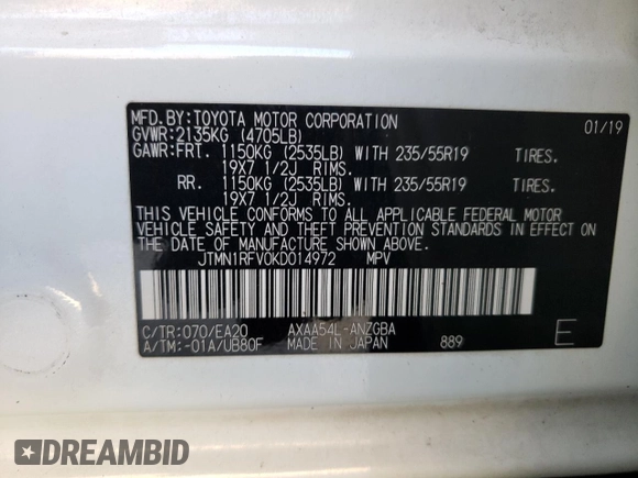 2019 Toyota RAV4 Limited with VIN JTMN1RFV0KD014972, listed as a Copart auction lot 47058435 with 135,395 mi miles and Salvage Title. Bid and sale history available at carsss.com. Image 15.
