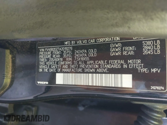 2010 Volvo XC60 3.0T z VIN YV4992DZ7A2019276, wystawiony jako IAAI lot #41459498 z przebiegiem Nie podano mil oraz . Historia ofert i sprzedaży dostępna na DreamBid. Obrazek 9.