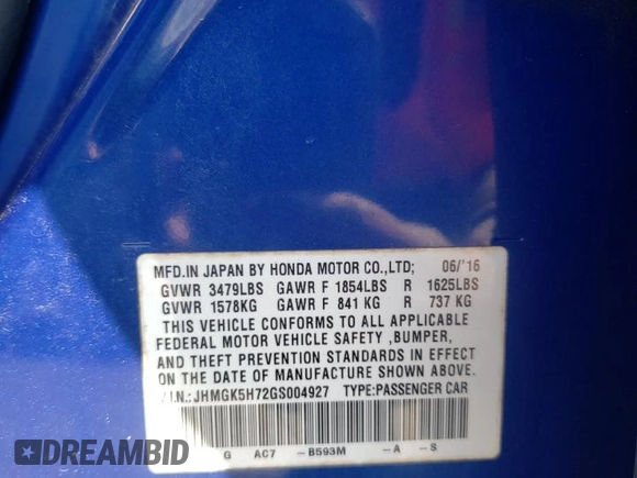 2016 Honda Fit EX with VIN JHMGK5H72GS004927, listed as a Copart auction lot 52736305 with 157,006 mi miles and Clean Title. Bid and sale history available at DreamBid. Image 13.