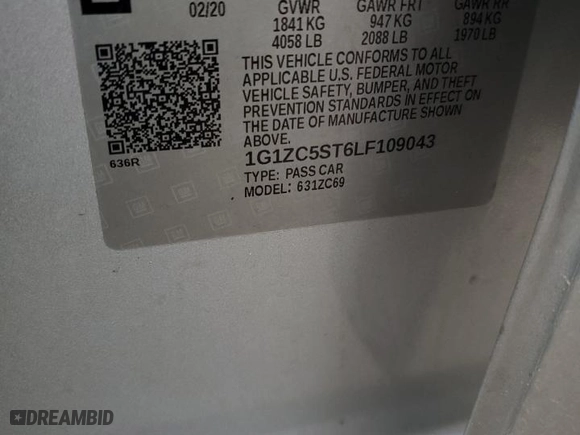 2020 Chevrolet Malibu LS with VIN 1G1ZC5ST6LF109043, listed as a Copart auction lot 45390455 with 86,593 mi miles and Salvage Title. Bid and sale history available at carsss.com. Image 12.
