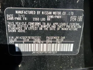 2011 Nissan LEAF SL with VIN JN1AZ0CP7BT007227, listed as a Copart auction lot 42256535 with 0 mi miles and Clean Title. Bid and sale history available at carsss.com. Image 12.