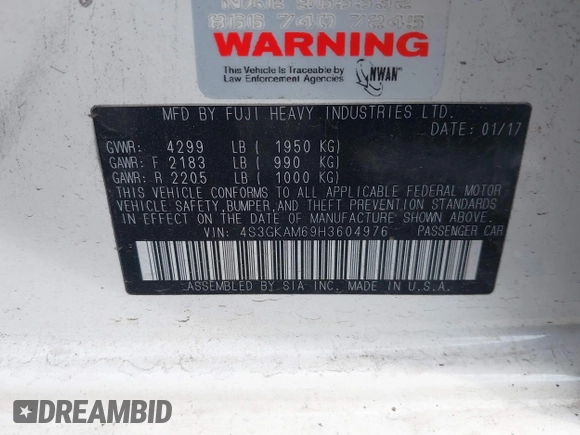 2017 Subaru Impreza Special Sports with VIN 4S3GKAM69H3604976, listed as a IAAI auction lot 41286620 with 70,586 mi miles and . Bid and sale history available at DreamBid. Image 9.