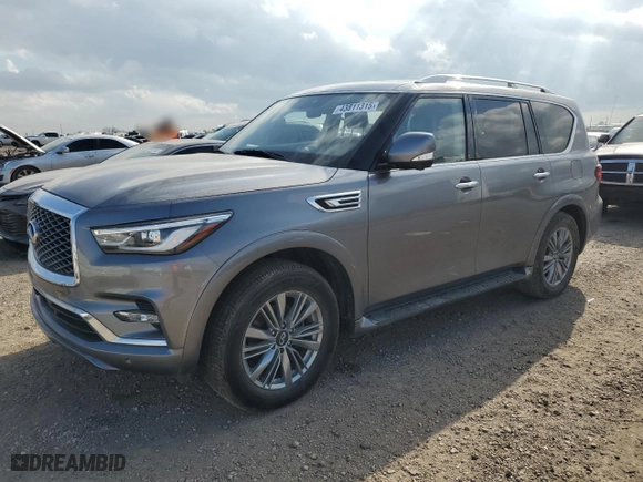 2021 Infiniti QX80 LUXE with VIN JN8AZ2AF3M9718690, listed as a Copart auction lot 43811315 with NaN miles and Salvage Title. Bid and sale history available at carsss.com. Image 1.