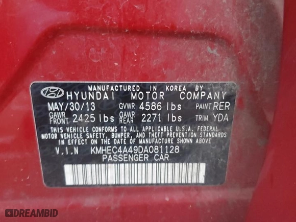 2013 Hyundai Sonata Hybrid with VIN KMHEC4A49DA081128, listed as a Copart auction lot 44517285 with 130,565 mi miles and Clean Title. Bid and sale history available at carsss.com. Image 12.