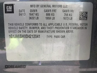 2013 Chevrolet Sonic LS with VIN 1G1JA6SH0D4212041, listed as a IAAI auction lot 42552147 with 192,934 mi miles and . Bid and sale history available at DreamBid. Image 9.