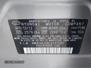 2012 Hyundai Azera with VIN KMHFH4JG8CA157582, listed as a IAAI auction lot 41771113 with 113,392 mi miles and . Bid and sale history available at carsss.com. Image 9.