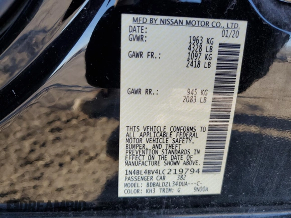 2020 Nissan Altima 2.5 S with VIN 1N4BL4BV4LC219794, listed as a Copart auction lot 45218925 with 89,278 mi miles and Salvage Title. Bid and sale history available at carsss.com. Image 14.