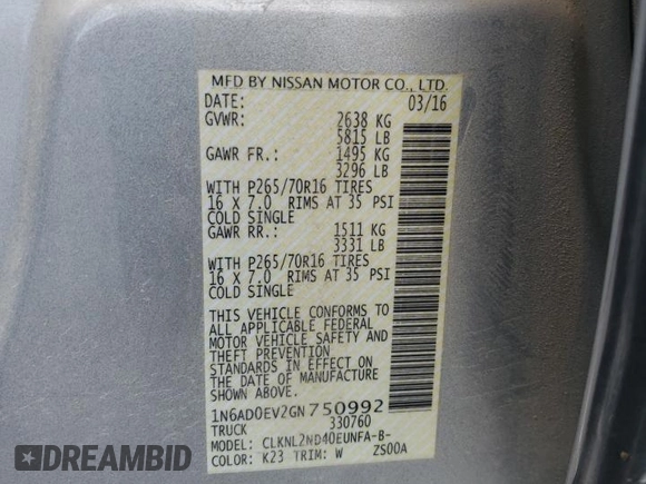 2016 Nissan Frontier S z VIN 1N6AD0EV2GN750992, wystawiony jako Copart lot #56049305 z przebiegiem 72 471 mil mil oraz Szkoda całkowita • Salvage title. Historia ofert i sprzedaży dostępna na DreamBid. Obrazek 12.