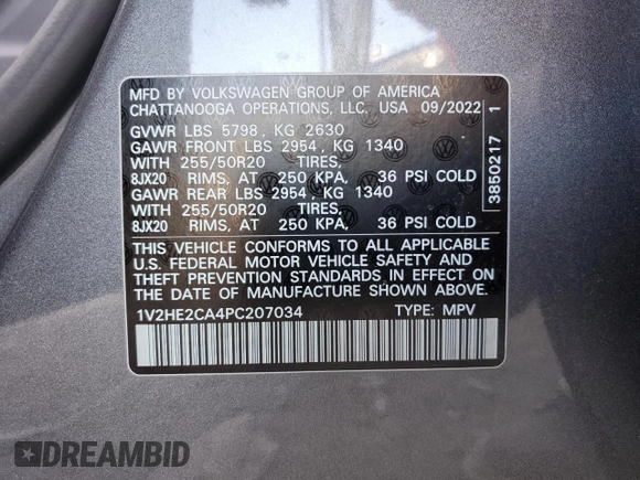 2023 Volkswagen Atlas SE с VIN 1V2HE2CA4PC207034, выставлен на аукционе Copart как лот 74105433 с пробегом 9 918 миль миль и . История ставок и продаж доступна на DreamBid. Изображение 13.
