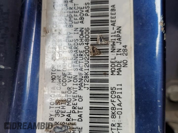 2002 Toyota Prius with VIN JT2BK12U220048006, listed as a Copart auction lot 86213424 with 194,055 mi miles and Salvage Title. Bid and sale history available at carsss.com. Image 14.