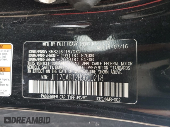 2017 Subaru BRZ Premium with VIN JF1ZCAB12H9600218, listed as a Copart auction lot 74225104 with 55,493 mi miles and Clean Title. Bid and sale history available at carsss.com. Image 12.