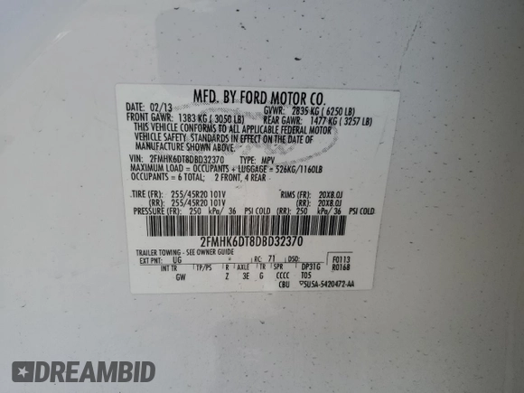 2013 Ford Flex Limited with VIN 2FMHK6DT8DBD32370, listed as a Copart auction lot 47127625 with 184,577 mi miles and Clean Title. Bid and sale history available at carsss.com. Image 13.