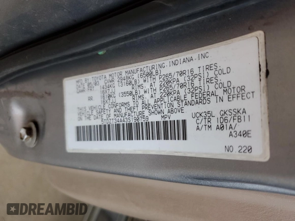 2003 Toyota Sequoia Limited with VIN 5TDBT48A73S168823, listed as a Copart auction lot 50471315 with 178,902 mi miles and Salvage Title. Bid and sale history available at DreamBid. Image 13.