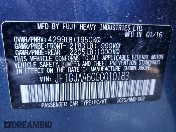 2016 Subaru Impreza z VIN JF1GJAA60GG010183, wystawiony jako Copart lot #89146395 z przebiegiem 199 222 mil mil oraz Szkoda całkowita • Salvage title. Historia ofert i sprzedaży dostępna na DreamBid. Obrazek 13.