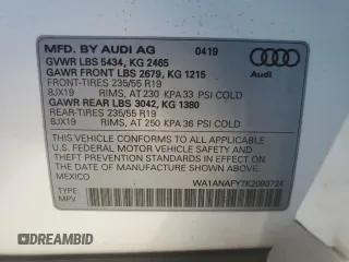2019 Audi Q5 Premium with VIN WA1ANAFY7K2093724, listed as a Copart auction lot 72081352 with 36,450 mi miles. Bid and sale history available at carsss.com. Image 14.