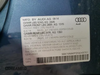2015 Audi Q5 Prestige with VIN WA1VMAFP2FA048701, listed as a Copart auction lot 64975073 with 73,826 mi miles and . Bid and sale history available at DreamBid. Image 13.