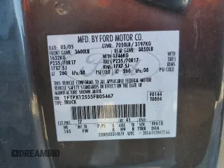 2005 Ford F-150 XLT with VIN 1FTPX12555FB05467, listed as a Copart auction lot 45712335 with 401,186 mi miles and Salvage Title. Bid and sale history available at carsss.com. Image 12.