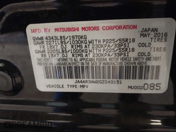 2016 Mitsubishi Outlander ES z VIN JA4AR3AW2GZ049151, wystawiony jako IAAI lot #42465053 z przebiegiem 102 600 mil mil oraz . Historia ofert i sprzedaży dostępna na DreamBid. Obrazek 9.