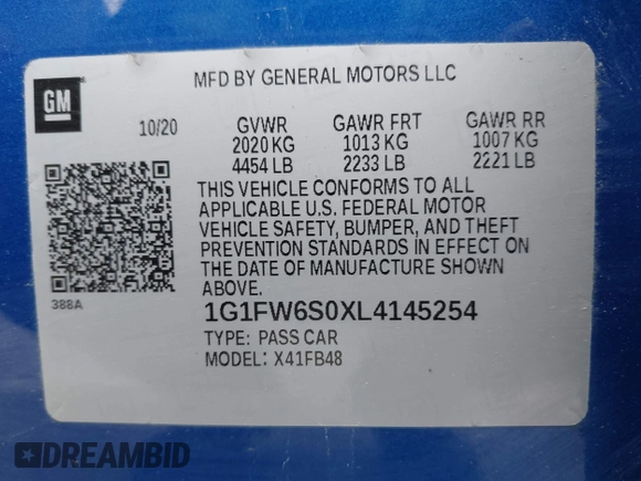 2020 Chevrolet Bolt EV LT z VIN 1G1FW6S0XL4145254, wystawiony jako IAAI lot #42255536 z przebiegiem 16 691 mil mil oraz . Historia ofert i sprzedaży dostępna na DreamBid. Obrazek 9.