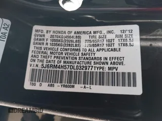 2013 Honda CR-V EX with VIN 5J6RM4H57DL032977, listed as a IAAI auction lot 41589238 with 124,206 mi miles. Bid and sale history available at carsss.com. Image 8.