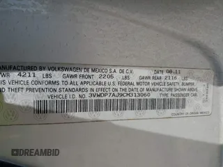 2012 Volkswagen Jetta SE с VIN 3VWDP7AJ9CM313060, выставлен на аукционе IAAI как лот 42182183 с пробегом 123 291 миль миль и . История ставок и продаж доступна на DreamBid. Изображение 9.