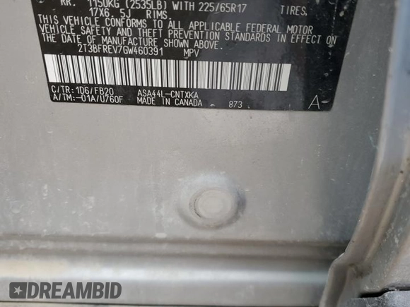 2016 Toyota RAV4 LE with VIN 2T3BFREV7GW460391, listed as a Copart auction lot 44985865 with 0 mi miles and Salvage Title. Bid and sale history available at carsss.com. Image 16.