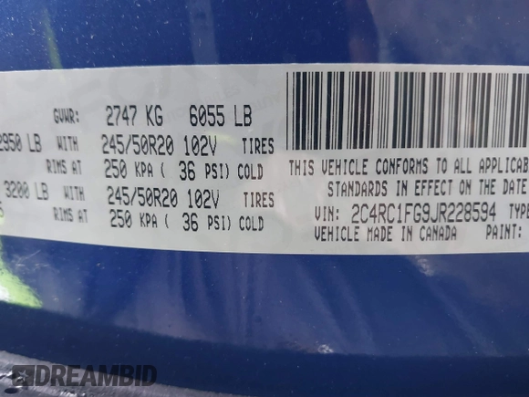 2018 Chrysler Pacifica Touring Plus with VIN 2C4RC1FG9JR228594, listed as a IAAI auction lot 42298327 with 85,685 mi miles and . Bid and sale history available at DreamBid. Image 9.