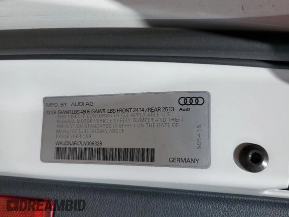 2020 Audi A4 Premium z VIN WAUDNAF47LN008328, wystawiony jako Copart lot #76981644 z przebiegiem Nie podano mil oraz Szkoda całkowita • Salvage title. Historia ofert i sprzedaży dostępna na DreamBid. Obrazek 14.