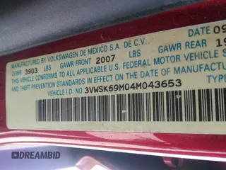 2004 Volkswagen Jetta GLS с VIN 3VWSK69M04M043653, выставлен на аукционе IAAI как лот 42072727 с пробегом 172 279 миль миль и . История ставок и продаж доступна на DreamBid. Изображение 9.