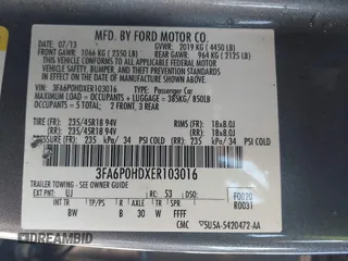2014 Ford Fusion SE with VIN 3FA6P0HDXER103016, listed as a IAAI auction lot 41577769 with 1 mi miles. Bid and sale history available at carsss.com. Image 9.