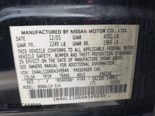 2006 Nissan Altima S with VIN 1N4AL11D66N349944, listed as a IAAI auction lot 42260256 with 196,128 mi miles and . Bid and sale history available at DreamBid. Image 9.