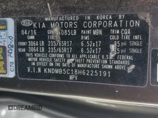 2017 Kia Sedona LX with VIN KNDMB5C18H6225191, listed as a Copart auction lot 51486055 with 125,394 mi miles and Clean Title. Bid and sale history available at carsss.com. Image 13.