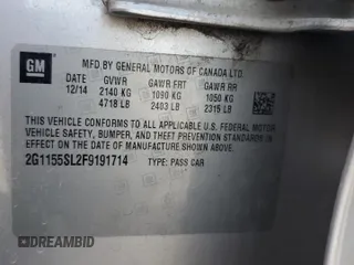 2015 Chevrolet Impala LTZ with VIN 2G1155SL2F9191714, listed as a Copart auction lot 55826155 with 127,844 mi miles and Salvage Title. Bid and sale history available at DreamBid. Image 12.
