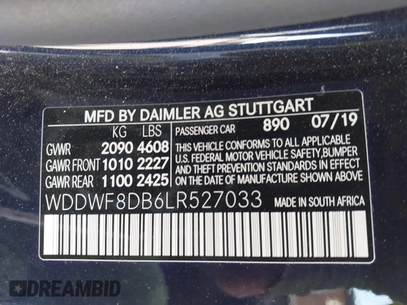 2020 Mercedes-Benz C 300 with VIN WDDWF8DB6LR527033, listed as a IAAI auction lot 41958754 with 43,406 mi miles and . Bid and sale history available at carsss.com. Image 9.