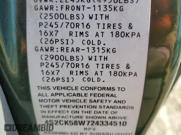 2002 Isuzu Rodeo S z VIN 4S2CK58W724334510, wystawiony jako Copart lot #45355875 z przebiegiem 121 884 mil mil oraz Tytuł czysty. Historia ofert i sprzedaży dostępna na DreamBid. Obrazek 13.