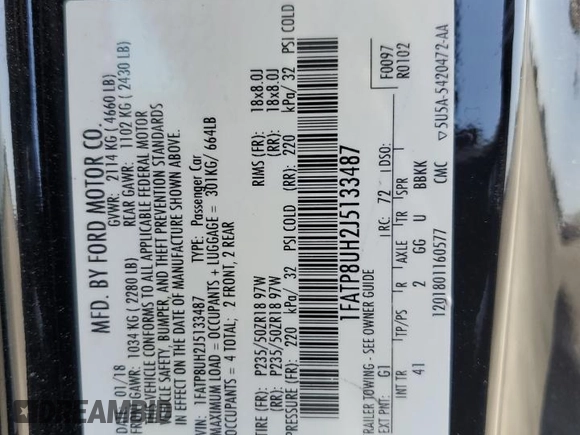 2018 Ford Mustang EcoBoost Premium with VIN 1FATP8UH2J5133487, listed as a Copart auction lot 61570415 with 106,269 mi miles and Salvage title. Bid and sale history available at DreamBid. Image 12.