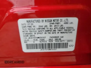 2021 Infiniti Q50 Sensory with VIN JN1EV7CP4MM700307, listed as a Copart auction lot 67297684 with Not provided miles and Non repairable. Bid and sale history available at DreamBid. Image 13.