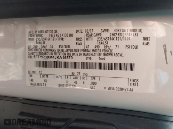 2018 Ford Transit with VIN 1FTYR3XM4JKA16579, listed as a IAAI auction lot 41560447 with 200,343 mi miles. Bid and sale history available at carsss.com. Image 9.