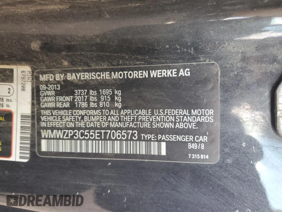 2014 MINI Convertible S with VIN WMWZP3C55ET706573, listed as a Copart auction lot 52325705 with 125,076 mi miles and Salvage Title. Bid and sale history available at DreamBid. Image 13.
