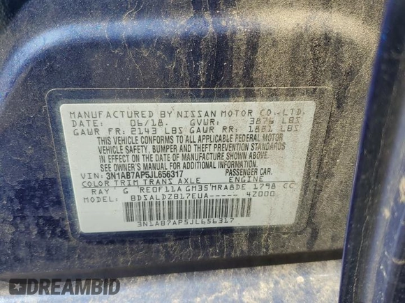 2018 Nissan Sentra SV with VIN 3N1AB7AP5JL656317, listed as a Copart auction lot 53551205 with 83,292 mi miles and Salvage Title. Bid and sale history available at carsss.com. Image 12.
