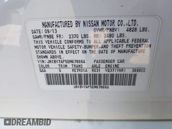 2014 Infiniti Q50 with VIN JN1BV7AP5EM678664, listed as a IAAI auction lot 41641222 with 86,385 mi miles and . Bid and sale history available at carsss.com. Image 9.