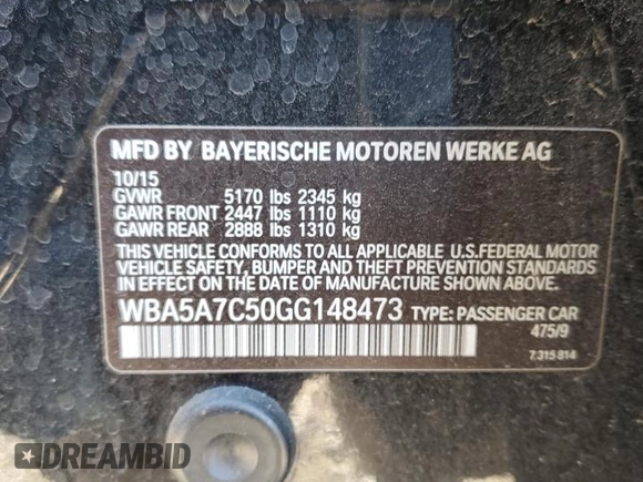 2016 BMW 5 Series 528i xDrive with VIN WBA5A7C50GG148473, listed as a Copart auction lot 88553375 with 92,195 mi miles and Salvage Title. Bid and sale history available at carsss.com. Image 13.